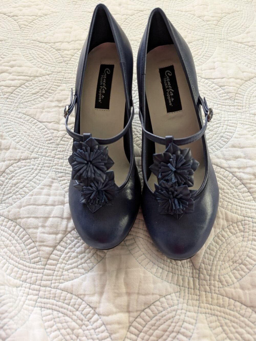 Blueberry Blue Real Leather Mary Jane Shoes by Hush Puppies, size 9B (Medium)